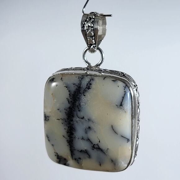 Handmade Silver Pendant – Dendritic Opal Cabochon + 20" Sterling Silver Chain - Picture 2 of 10
